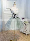 Ball Gown Scoop Neck Lace Tulle Short/Mini Homecoming Dresses With Flower(s) #Favs020110140