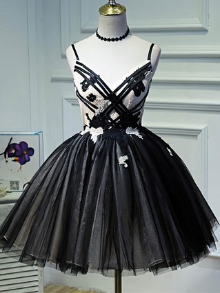 A-line V-neck Lace Tulle Short/Mini Homecoming Dresses With Appliques Lace #Favs020110144 A-line V-neck Lace Tulle Short/Mini Homecoming Dresses With Appliques Lace #Favs020110144