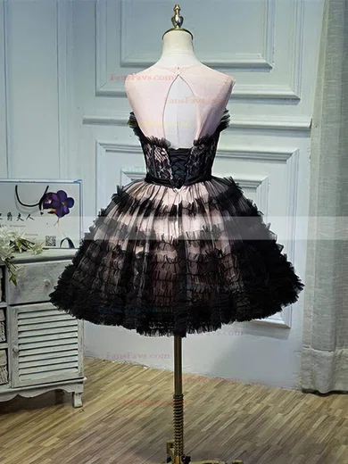 Ball Gown Scoop Neck Lace Tulle Short/Mini Homecoming Dresses With Bow #Favs020110145