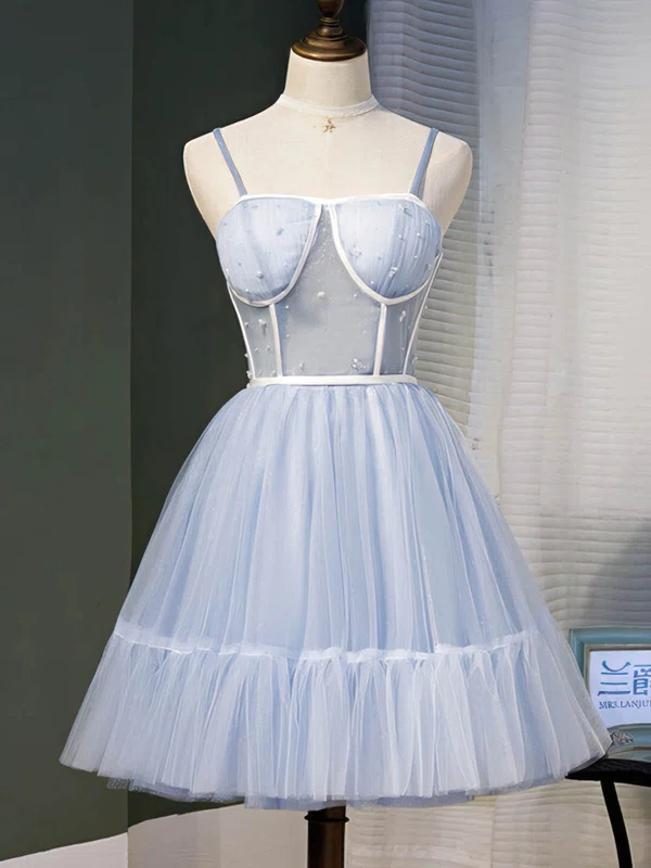 A-line V-neck Tulle Knee-length Homecoming Dresses With Beading #Favs020110146