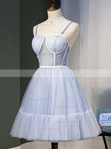 A-line V-neck Tulle Knee-length Homecoming Dresses With Beading #Favs020110146