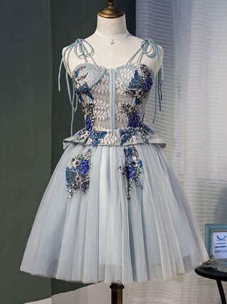 A-line Sweetheart Lace Tulle Knee-length Homecoming Dresses With Beading #Favs020110147 A-line Sweetheart Lace Tulle Knee-length Homecoming Dresses With Beading #Favs020110147