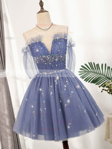 A-line Scoop Neck Tulle Short/Mini Homecoming Dresses With Beading #Favs020110148