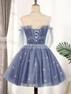 A-line Scoop Neck Tulle Short/Mini Homecoming Dresses With Beading #Favs020110148