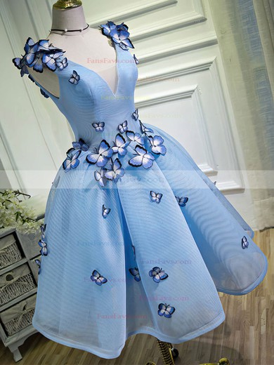 Ball Gown V-neck Tulle Knee-length Homecoming Dresses With Flower(s) #Favs020110150