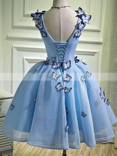 Ball Gown V-neck Tulle Knee-length Homecoming Dresses With Flower(s) #Favs020110150