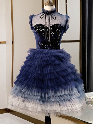 A-line High Neck Tulle Short/Mini Homecoming Dresses With Beading #Favs020110152 A-line High Neck Tulle Short/Mini Homecoming Dresses With Beading #Favs020110152