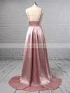 A-line V-neck Silk-like Satin Sweep Train Split Front Prom Dresses #Favs020105768