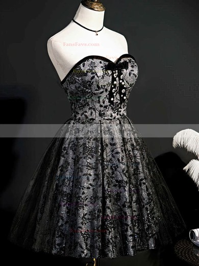 A-line Sweetheart Lace Tulle Knee-length Homecoming Dresses With Beading #Favs020110158