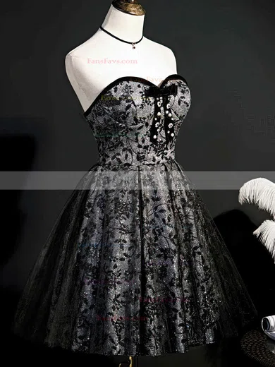 A-line Sweetheart Lace Tulle Knee-length Homecoming Dresses With Beading #Favs020110158