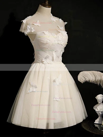 A-line Scoop Neck Tulle Short/Mini Homecoming Dresses With Appliques Lace #Favs020110161