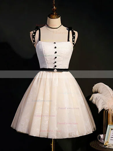 A-line Square Neckline Lace Tulle Short/Mini Homecoming Dresses With Beading #Favs020110170