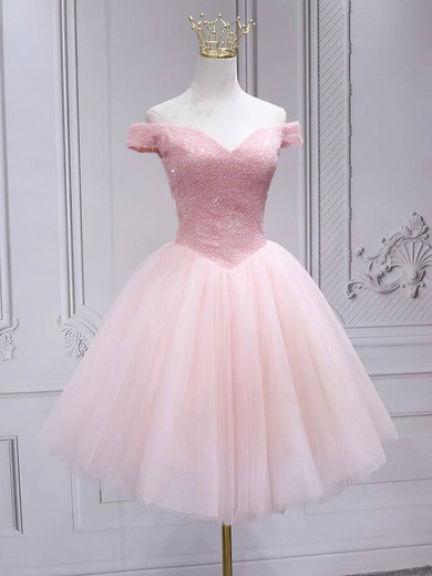Ball Gown Off-the-shoulder Tulle Sequined Short/Mini Homecoming Dresses With Beading #Favs020110173