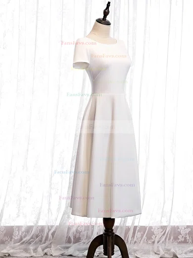 A-line Scoop Neck Stretch Crepe Tea-length Homecoming Dresses With Lace #Favs020110176