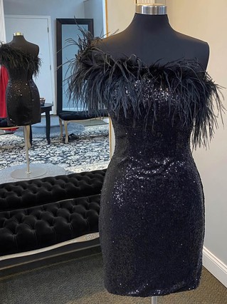 Sheath/Column One Shoulder Sequined Short/Mini Homecoming Dresses With Feathers / Fur #Favs020110278 Sheath/Column One Shoulder Sequined Short/Mini Homecoming Dresses With Feathers / Fur #Favs020110278