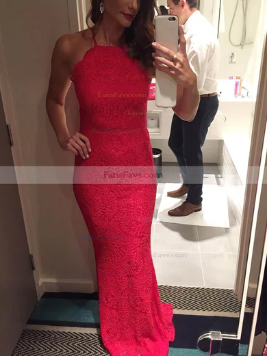 Sheath/Column Halter Lace Sweep Train Prom Dresses #Favs020105793