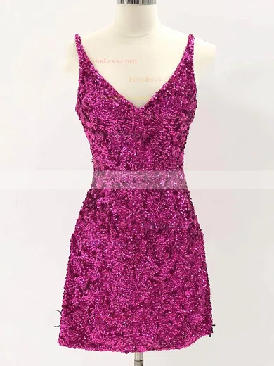 Sheath/Column V-neck Sequined Short/Mini Homecoming Dresses #Favs020110284