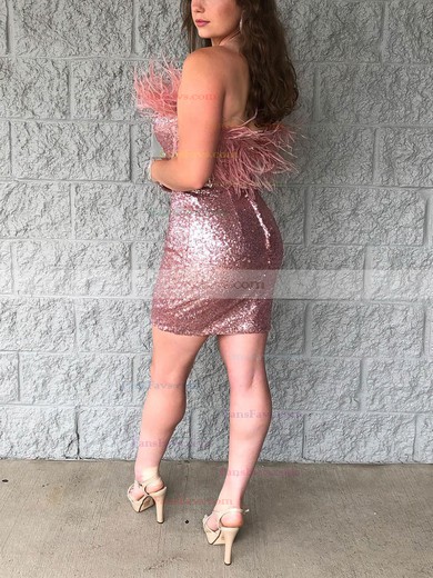 Sheath/Column Strapless Sequined Short/Mini Homecoming Dresses With Feathers / Fur #Favs020110286
