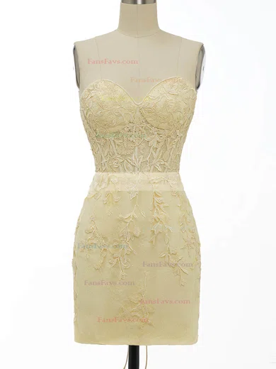 Sheath/Column Sweetheart Tulle Short/Mini Homecoming Dresses With Appliques Lace #Favs020110298