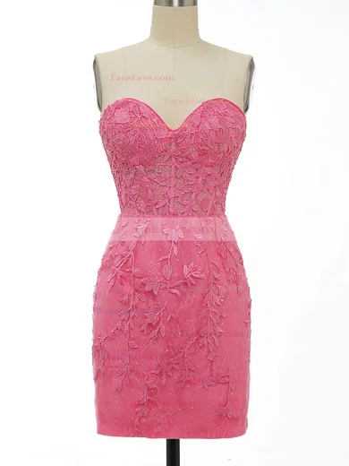 Sheath/Column Sweetheart Tulle Short/Mini Homecoming Dresses With Appliques Lace #Favs020110298