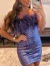 Sheath/Column Strapless Sequined Short/Mini Homecoming Dresses With Feathers / Fur #Favs020110302