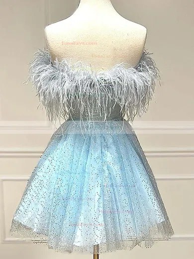A-line Strapless Sequined Short/Mini Homecoming Dresses With Feathers / Fur #Favs020110303