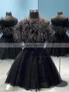 A-line Strapless Sequined Short/Mini Homecoming Dresses With Feathers / Fur #Favs020110303