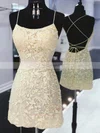 Sheath/Column Scoop Neck Tulle Short/Mini Homecoming Dresses With Appliques Lace #Favs020110306