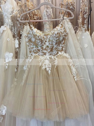 A-line V-neck Tulle Short/Mini Homecoming Dresses With Lac #Favs020110311