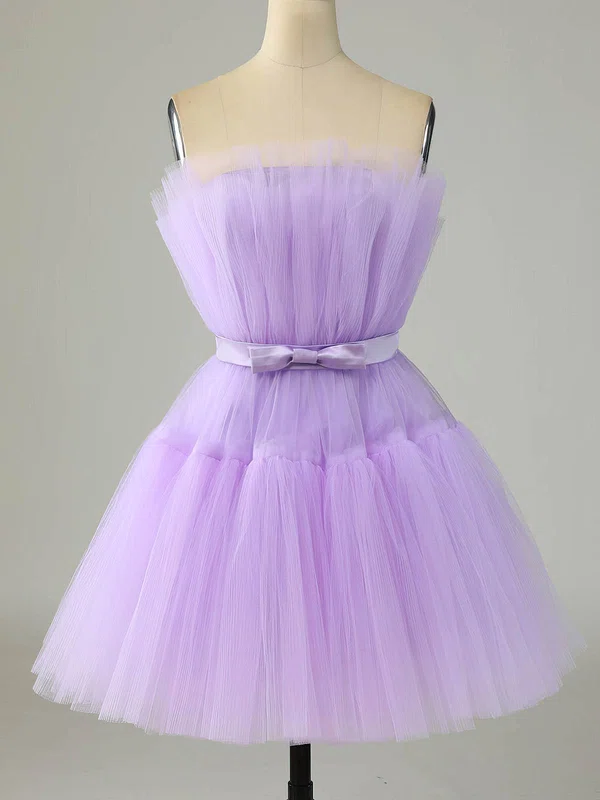 A-line Strapless Tulle Short/Mini Homecoming Dresses With Sashes / Ribbons #Favs020110313