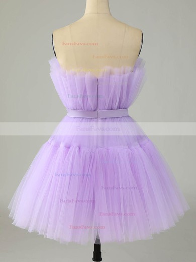 A-line Strapless Tulle Short/Mini Homecoming Dresses With Sashes / Ribbons #Favs020110313