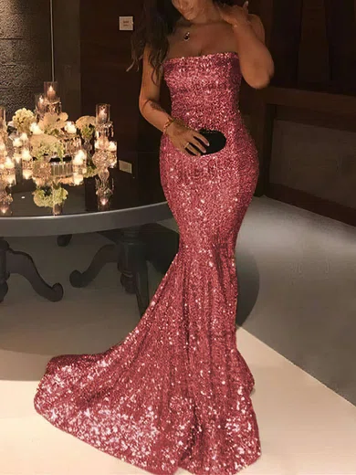 Trumpet/Mermaid Strapless Sequined Sweep Train Prom Dresses #Favs020105816