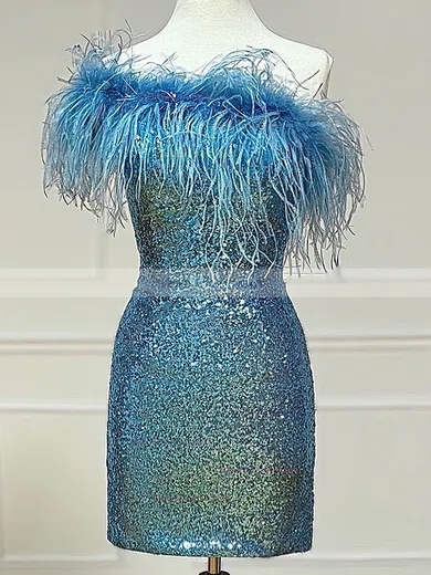 Sheath/Column One Shoulder Sequined Short/Mini Homecoming Dresses With Feathers / Fur #Favs020110324