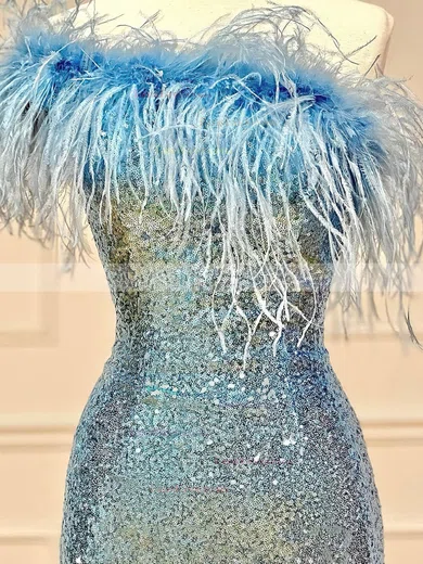 Sheath/Column One Shoulder Sequined Short/Mini Homecoming Dresses With Feathers / Fur #Favs020110324