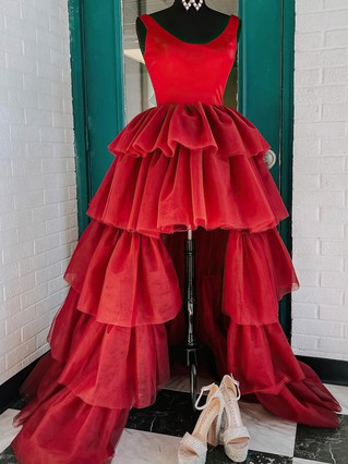 A-line Scoop Neck Satin Tulle Asymmetrical Homecoming Dresses With Tiered #Favs020110325 A-line Scoop Neck Satin Tulle Asymmetrical Homecoming Dresses With Tiered #Favs020110325