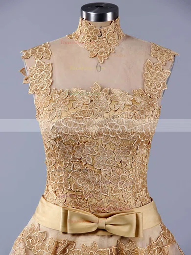 High Neck Tulle Appliques Lace Inexpensive Knee-length Short Prom Dresses #Favs020101414