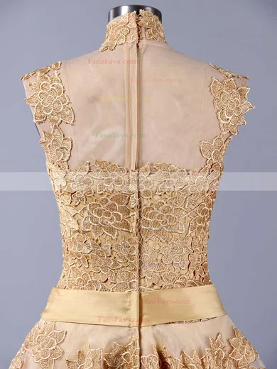 High Neck Tulle Appliques Lace Inexpensive Knee-length Short Prom Dresses #Favs020101414