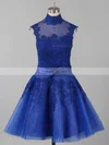 High Neck Tulle Appliques Lace Inexpensive Knee-length Short Prom Dresses #Favs020101414