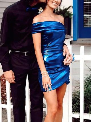 Sheath/Column Off-the-shoulder Shimmer Crepe Short/Mini Homecoming Dresses With Ruffles #Favs020110191 Sheath/Column Off-the-shoulder Shimmer Crepe Short/Mini Homecoming Dresses With Ruffles #Favs020110191