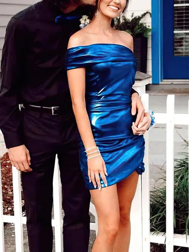 Sheath/Column Off-the-shoulder Shimmer Crepe Short/Mini Homecoming Dresses With Ruffles #Favs020110191