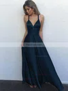 A-line V-neck Silk-like Satin Floor-length Ruffles Prom Dresses #Favs020104433