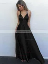 A-line V-neck Silk-like Satin Floor-length Ruffles Prom Dresses #Favs020104433