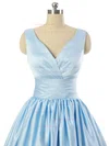 V-neck Light Sky Blue Satin Lace-up Pleats Short/Mini Short Prom Dresses #Favs020101795