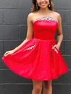 A-line Strapless Satin Short/Mini Homecoming Dresses With Appliques Lace #Favs020110211
