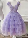 Princess Scoop Neck Tulle Lace Tea-length Homecoming Dresses With Appliques Lace #Favs020110212