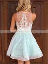 A-line V-neck Lace Tulle Short/Mini Homecoming Dresses With Appliques Lace #Favs020110215