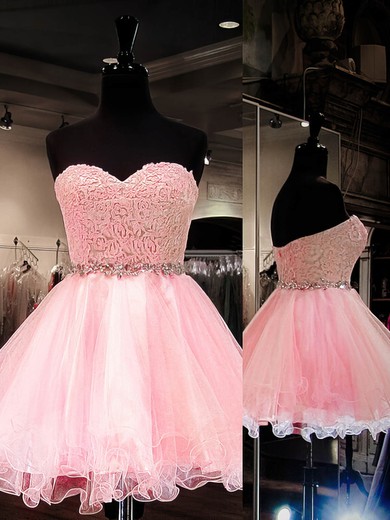 Ball Gown Sweetheart Tulle Short/Mini Beading Short Prom Dresses #Favs020101804