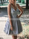 A-line V-neck Tulle Short/Mini Homecoming Dresses With Appliques Lace #Favs020110216