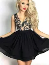 A-line V-neck Chiffon Short/Mini Homecoming Dresses With Appliques Lace #Favs020110229