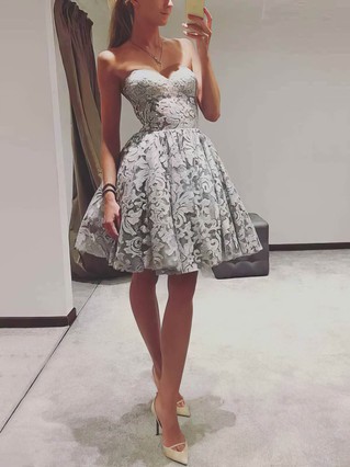 A-line Sweetheart Lace Tulle Short/Mini Homecoming Dresses With Appliques Lace #Favs020110231 A-line Sweetheart Lace Tulle Short/Mini Homecoming Dresses With Appliques Lace #Favs020110231